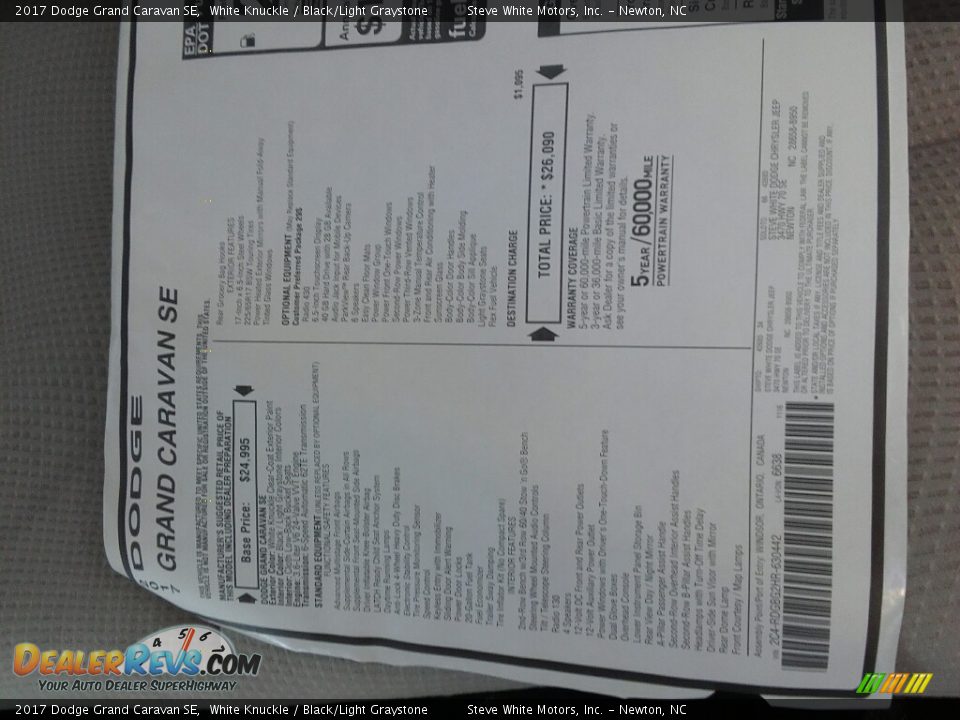 2017 Dodge Grand Caravan SE White Knuckle / Black/Light Graystone Photo #22