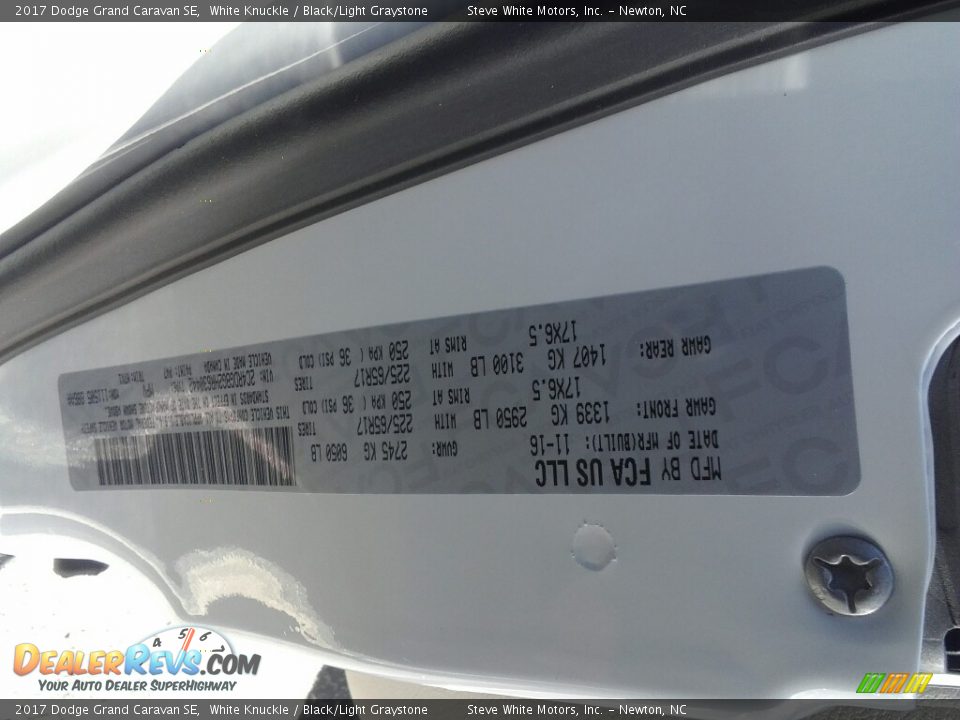 2017 Dodge Grand Caravan SE White Knuckle / Black/Light Graystone Photo #23