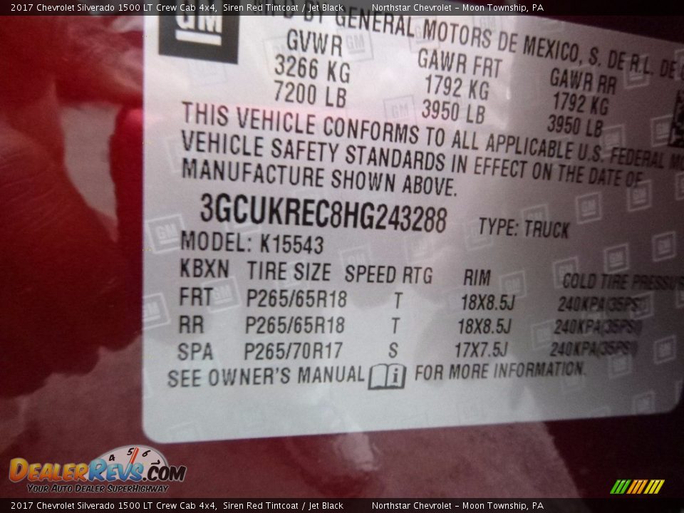 2017 Chevrolet Silverado 1500 LT Crew Cab 4x4 Siren Red Tintcoat / Jet Black Photo #16