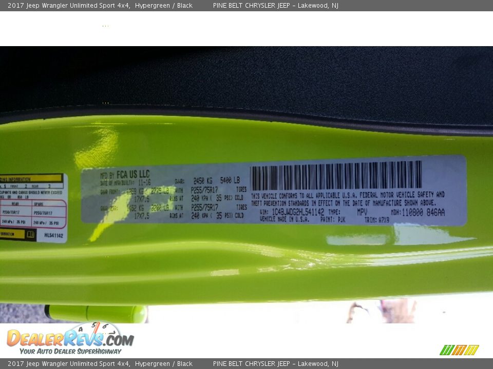 2017 Jeep Wrangler Unlimited Sport 4x4 Hypergreen / Black Photo #7