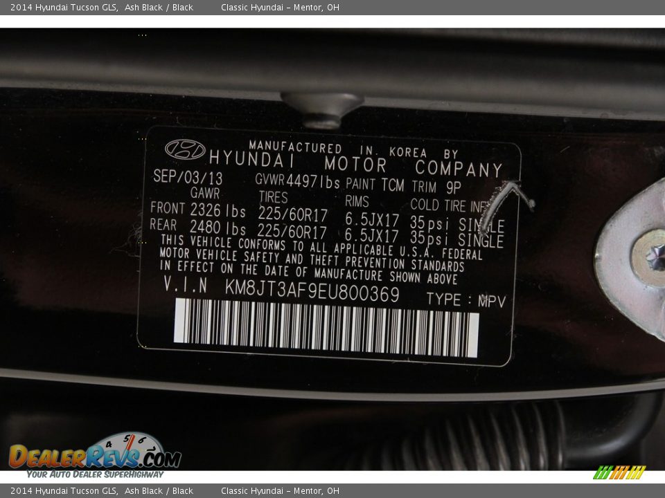 2014 Hyundai Tucson GLS Ash Black / Black Photo #17