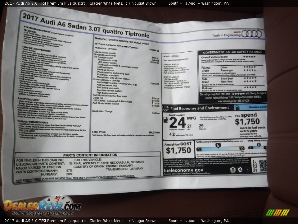 2017 Audi A6 3.0 TFSI Premium Plus quattro Window Sticker Photo #9