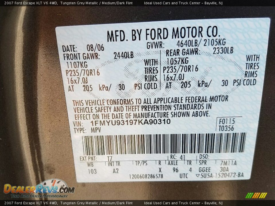 2007 Ford Escape XLT V6 4WD Tungsten Grey Metallic / Medium/Dark Flint Photo #18