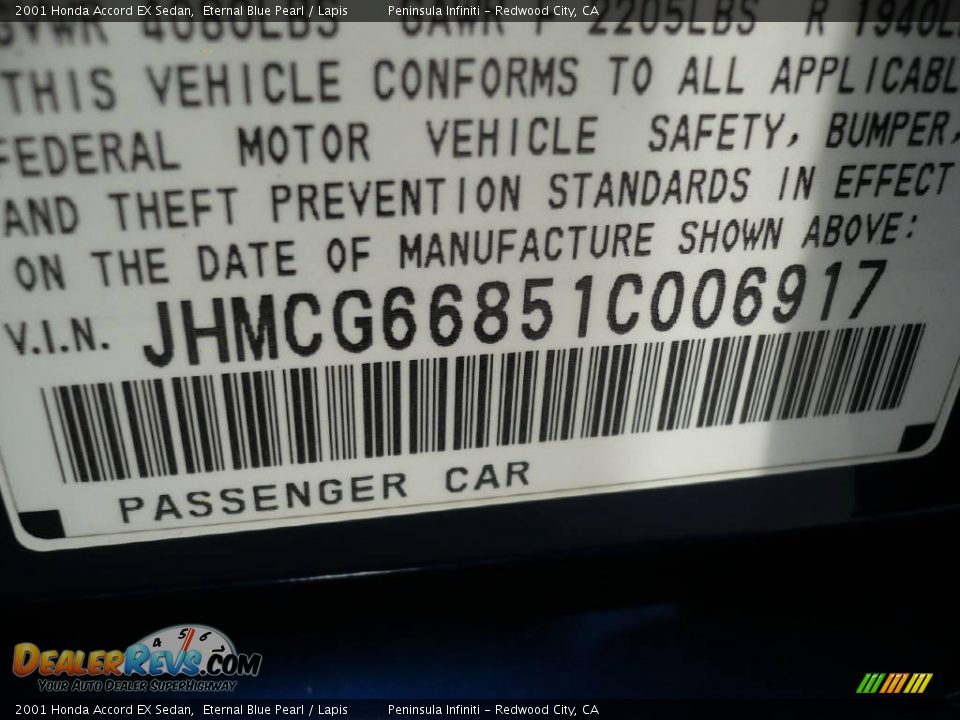 2001 Honda Accord EX Sedan Eternal Blue Pearl / Lapis Photo #26
