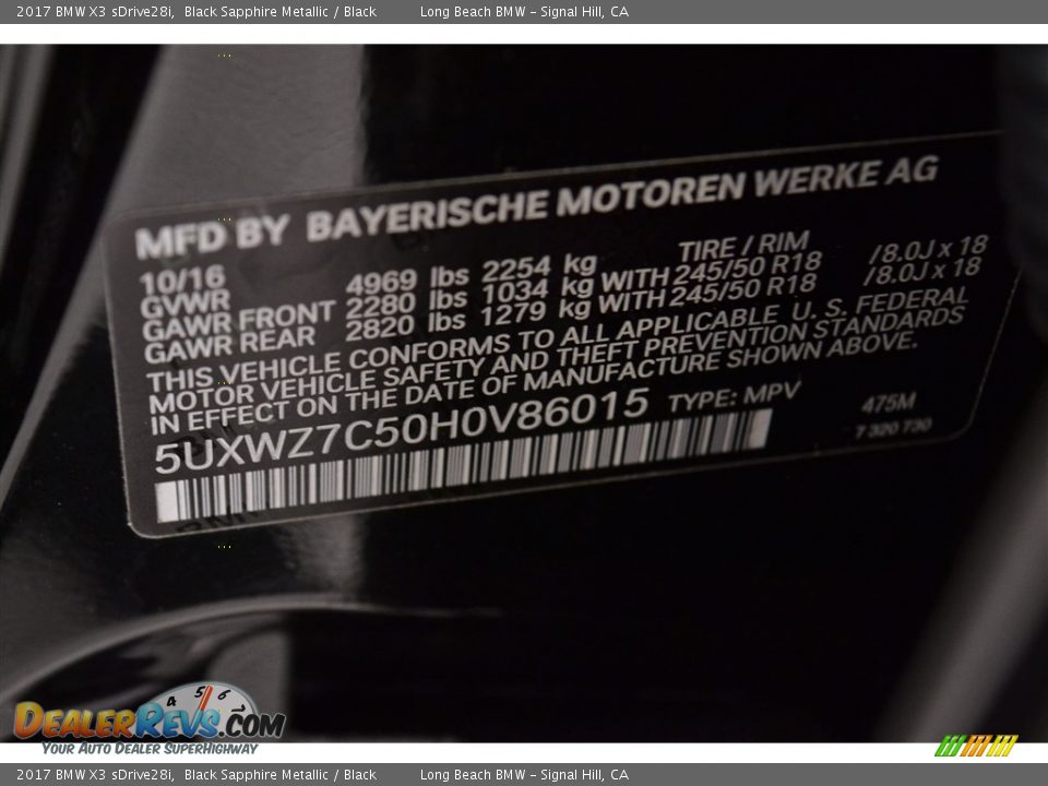 2017 BMW X3 sDrive28i Black Sapphire Metallic / Black Photo #15