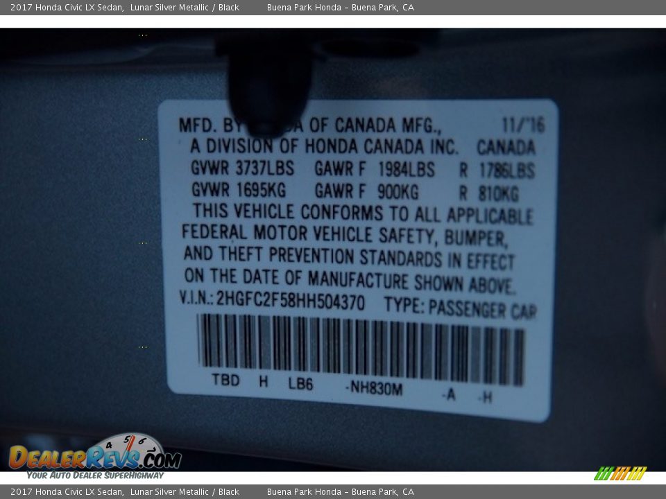 2017 Honda Civic LX Sedan Lunar Silver Metallic / Black Photo #16