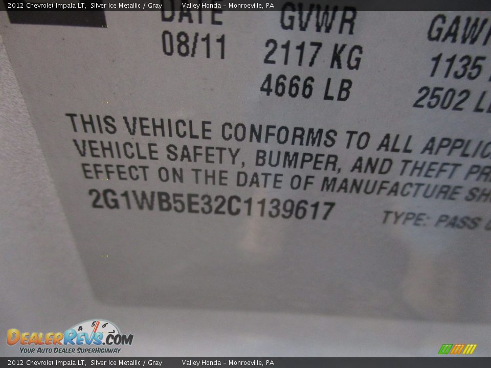 2012 Chevrolet Impala LT Silver Ice Metallic / Gray Photo #19