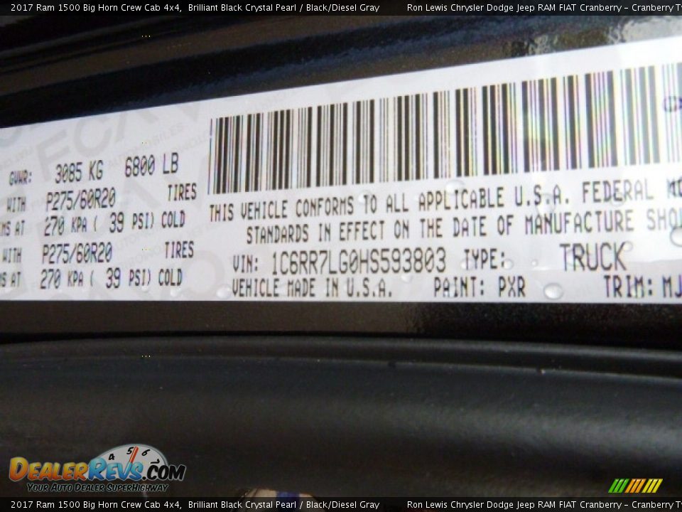 2017 Ram 1500 Big Horn Crew Cab 4x4 Brilliant Black Crystal Pearl / Black/Diesel Gray Photo #16