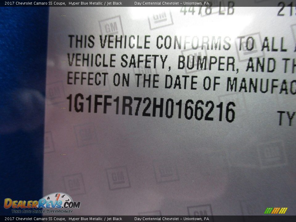 2017 Chevrolet Camaro SS Coupe Hyper Blue Metallic / Jet Black Photo #19