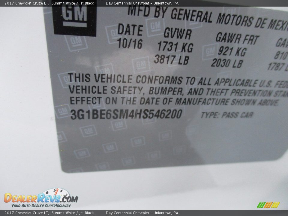 2017 Chevrolet Cruze LT Summit White / Jet Black Photo #19