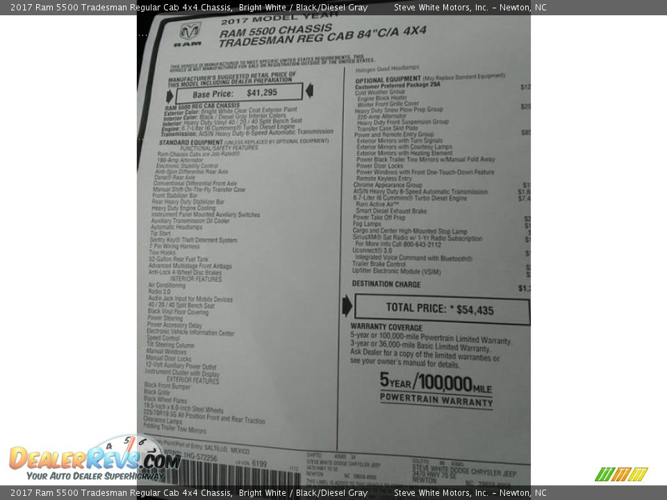 2017 Ram 5500 Tradesman Regular Cab 4x4 Chassis Bright White / Black/Diesel Gray Photo #17