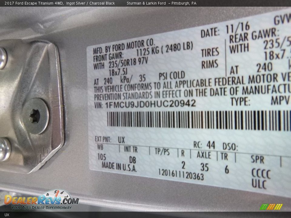 Ford Color Code UX Ingot Silver