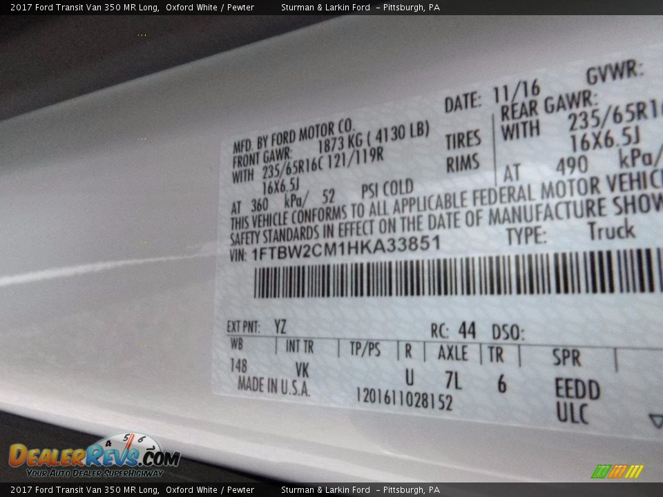 2017 Ford Transit Van 350 MR Long Oxford White / Pewter Photo #13