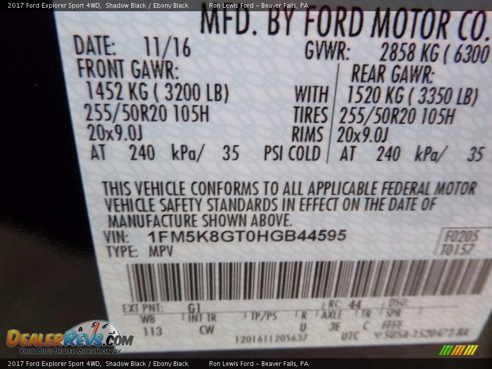 2017 Ford Explorer Sport 4WD Shadow Black / Ebony Black Photo #15