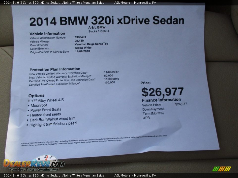 2014 BMW 3 Series 320i xDrive Sedan Alpine White / Venetian Beige Photo #12