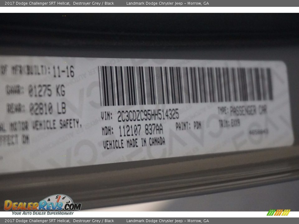 2017 Dodge Challenger SRT Hellcat Destroyer Grey / Black Photo #10