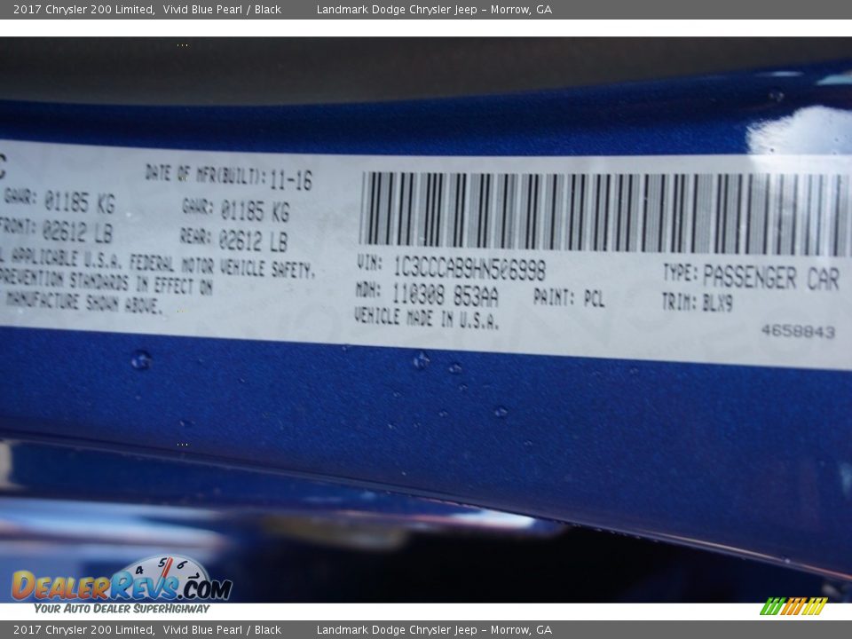 2017 Chrysler 200 Limited Vivid Blue Pearl / Black Photo #9