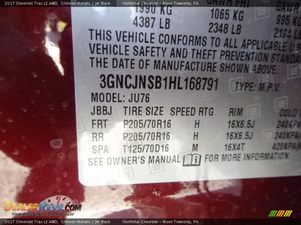 2017 Chevrolet Trax LS AWD Crimson Metallic / Jet Black Photo #15