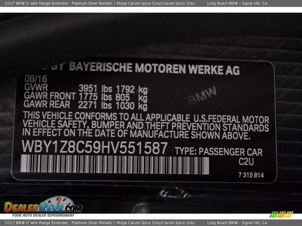2017 BMW i3 with Range Extender Platinum Silver Metallic / Mega Carum Spice Grey/Carum Spice Grey Photo #15