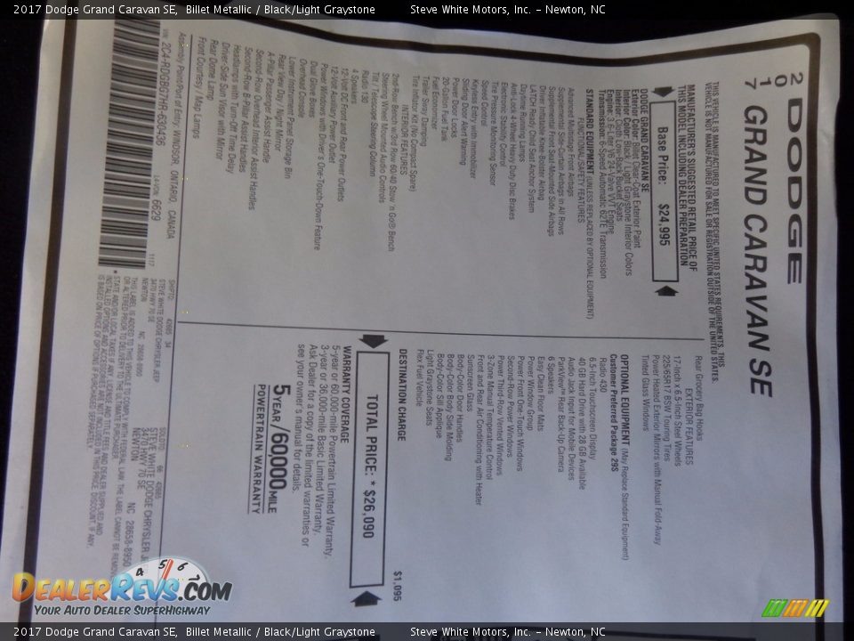 2017 Dodge Grand Caravan SE Billet Metallic / Black/Light Graystone Photo #25