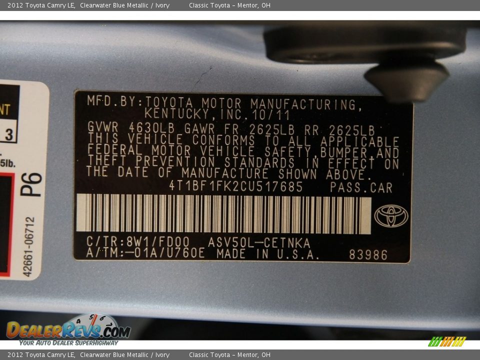 2012 Toyota Camry LE Clearwater Blue Metallic / Ivory Photo #18