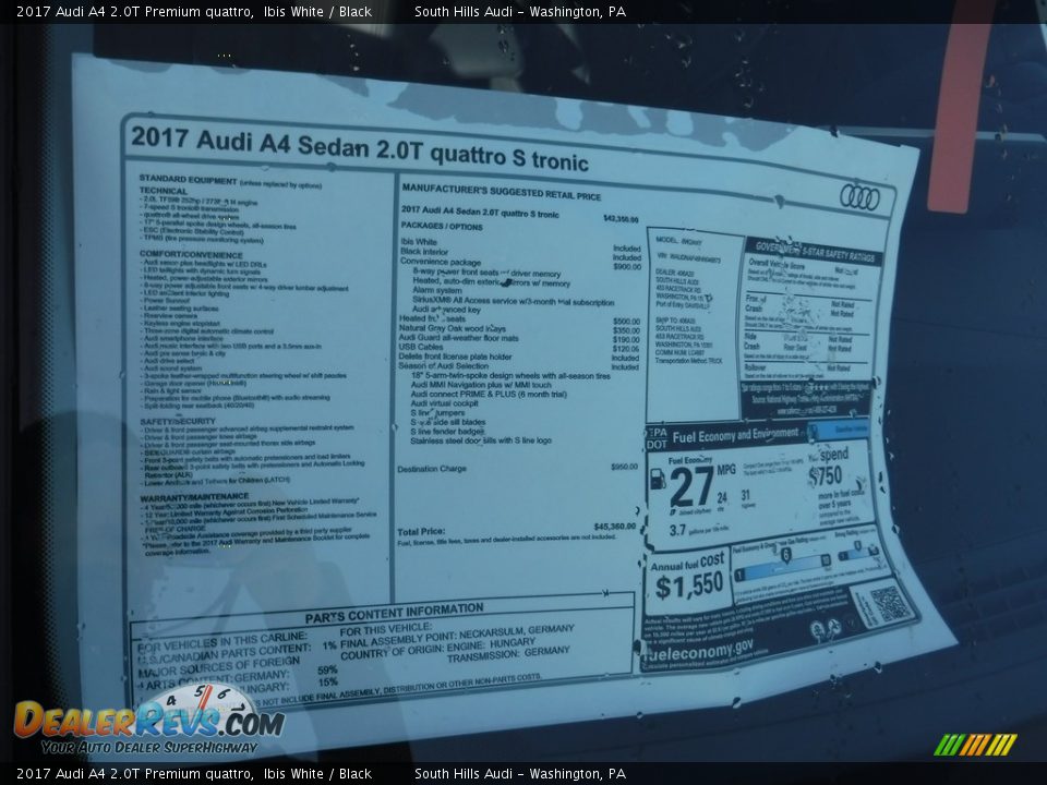 2017 Audi A4 2.0T Premium quattro Window Sticker Photo #10