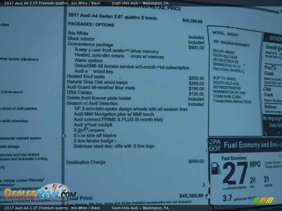 2017 Audi A4 2.0T Premium quattro Window Sticker Photo #11