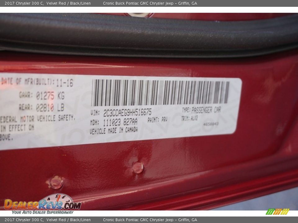 2017 Chrysler 300 C Velvet Red / Black/Linen Photo #16