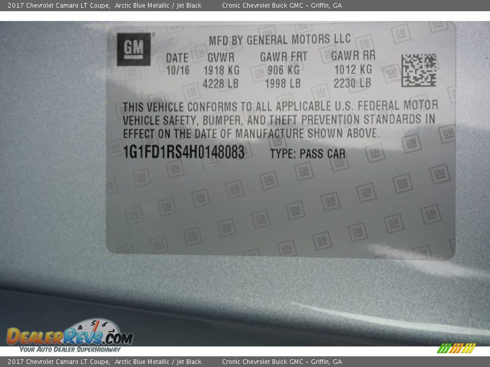 2017 Chevrolet Camaro LT Coupe Arctic Blue Metallic / Jet Black Photo #16