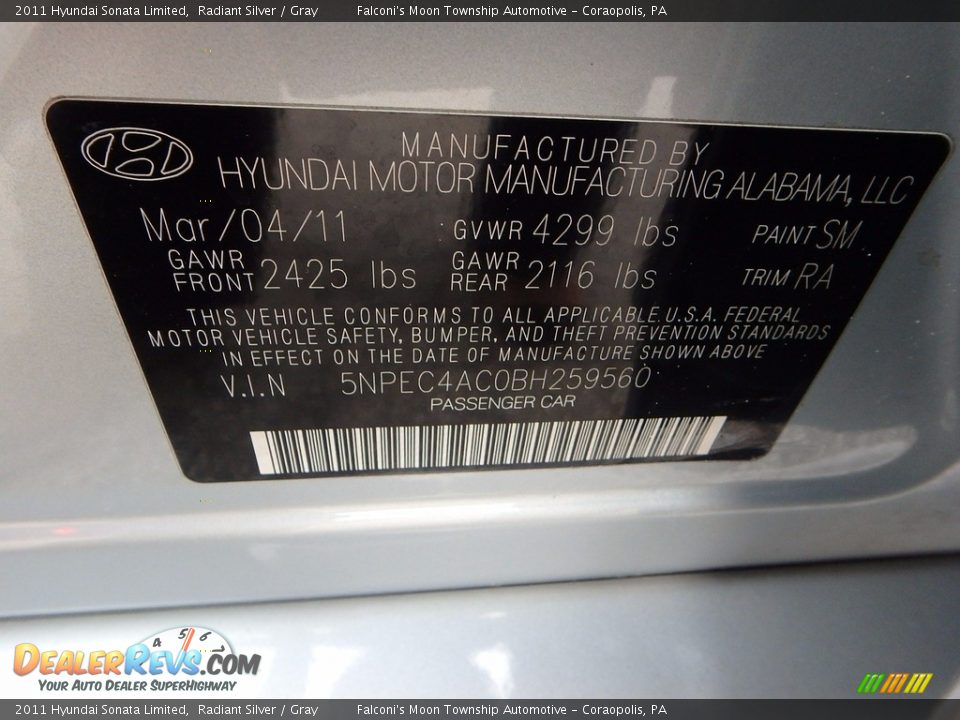 2011 Hyundai Sonata Limited Radiant Silver / Gray Photo #4