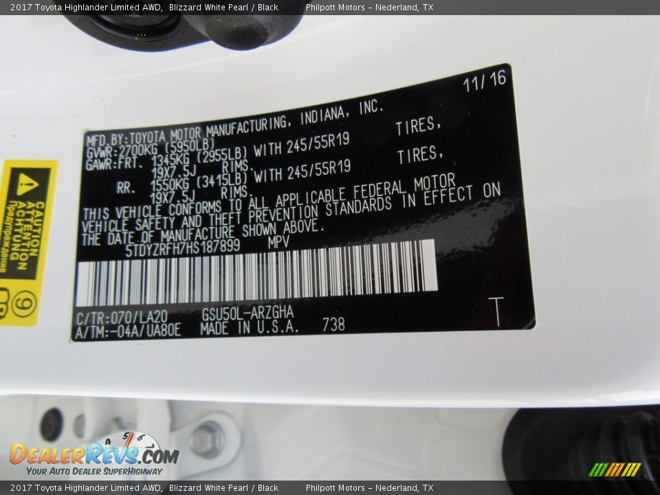 2017 Toyota Highlander Limited AWD Blizzard White Pearl / Black Photo #35