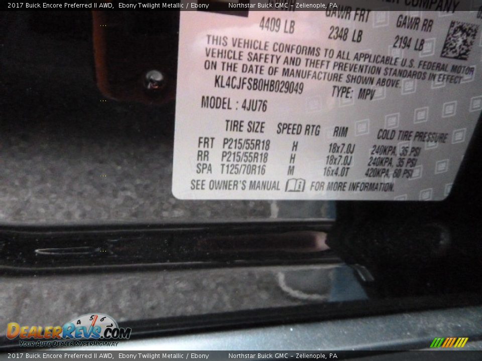 2017 Buick Encore Preferred II AWD Ebony Twilight Metallic / Ebony Photo #13