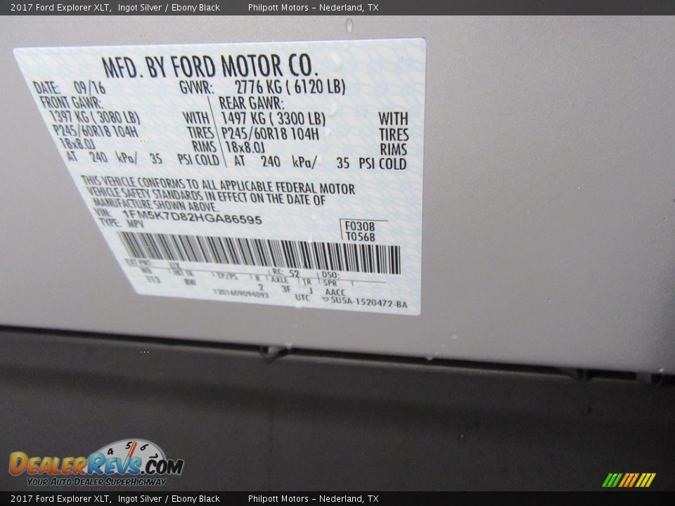 2017 Ford Explorer XLT Ingot Silver / Ebony Black Photo #32