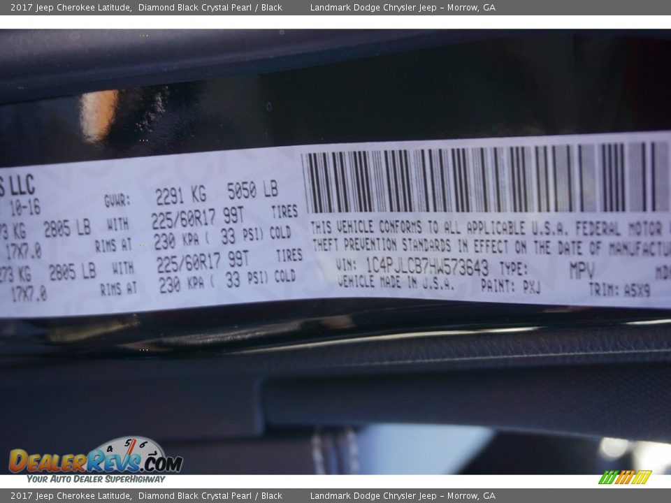 2017 Jeep Cherokee Latitude Diamond Black Crystal Pearl / Black Photo #9