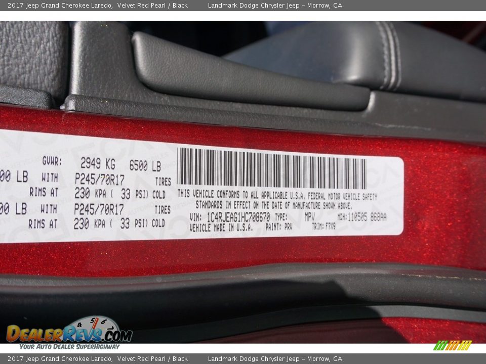 2017 Jeep Grand Cherokee Laredo Velvet Red Pearl / Black Photo #9