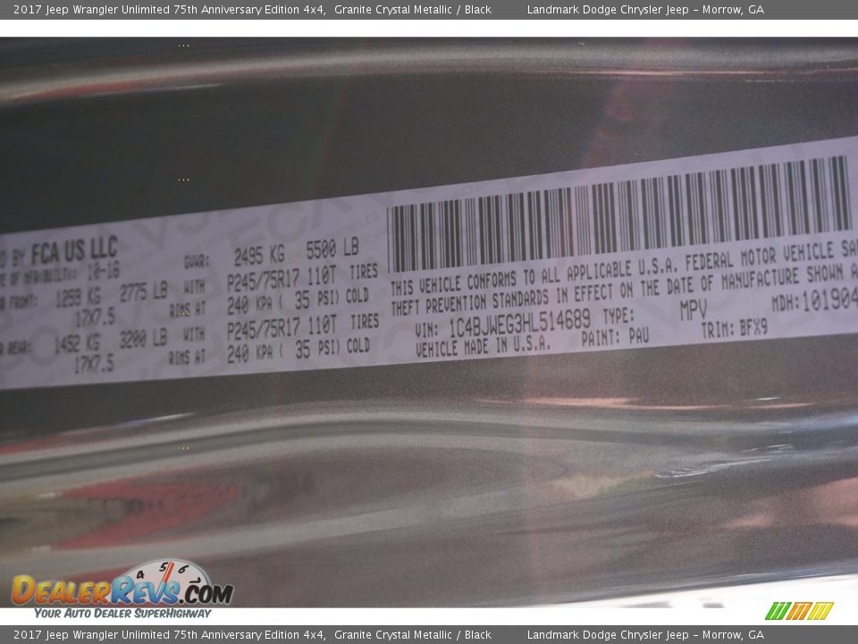 2017 Jeep Wrangler Unlimited 75th Anniversary Edition 4x4 Granite Crystal Metallic / Black Photo #10