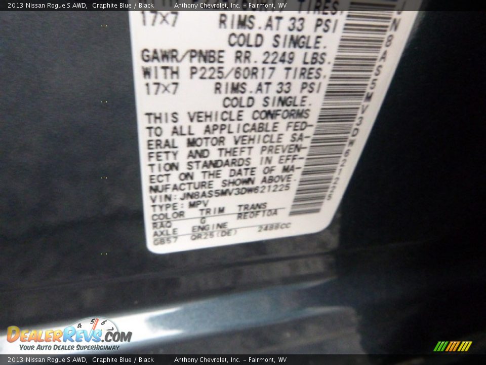 2013 Nissan Rogue S AWD Graphite Blue / Black Photo #15