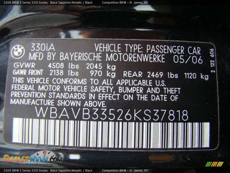 2006 BMW 3 Series 330i Sedan Black Sapphire Metallic / Black Photo #15