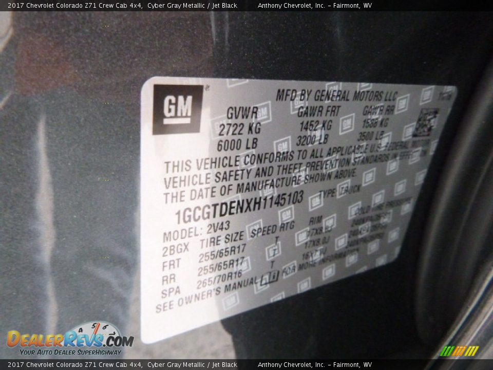2017 Chevrolet Colorado Z71 Crew Cab 4x4 Cyber Gray Metallic / Jet Black Photo #15