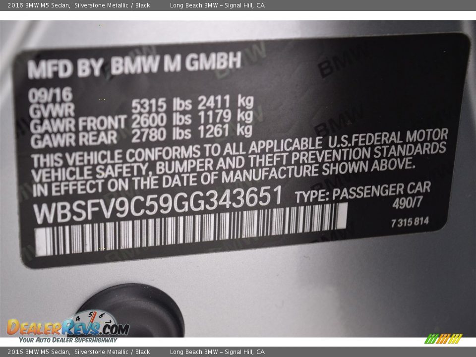 2016 BMW M5 Sedan Silverstone Metallic / Black Photo #15