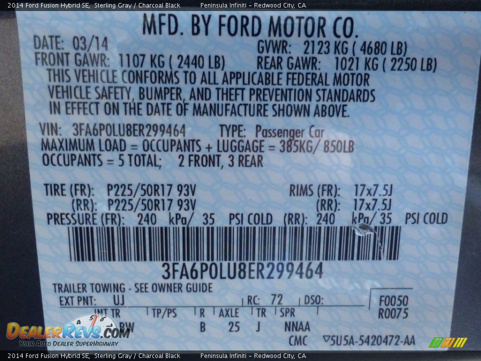 2014 Ford Fusion Hybrid SE Sterling Gray / Charcoal Black Photo #21