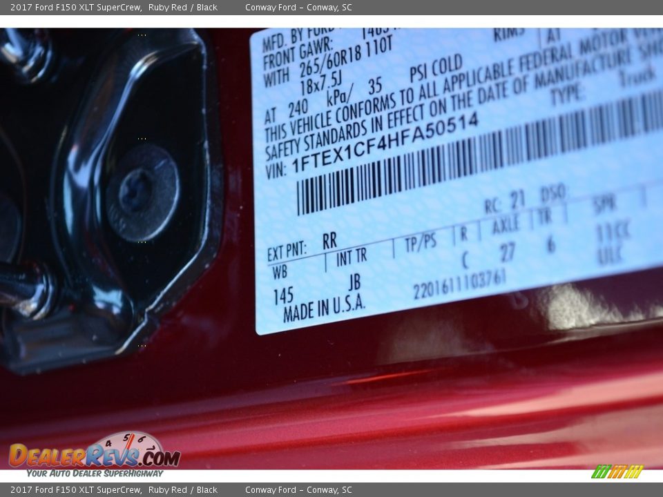 2017 Ford F150 XLT SuperCrew Ruby Red / Black Photo #13