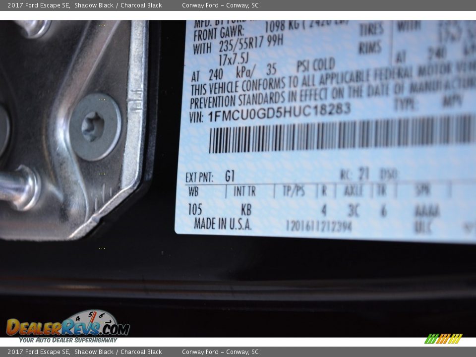 2017 Ford Escape SE Shadow Black / Charcoal Black Photo #12