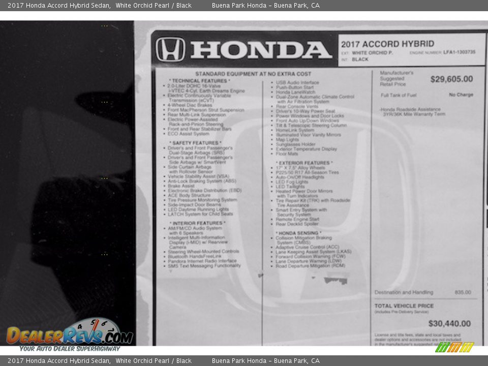 2017 Honda Accord Hybrid Sedan White Orchid Pearl / Black Photo #17