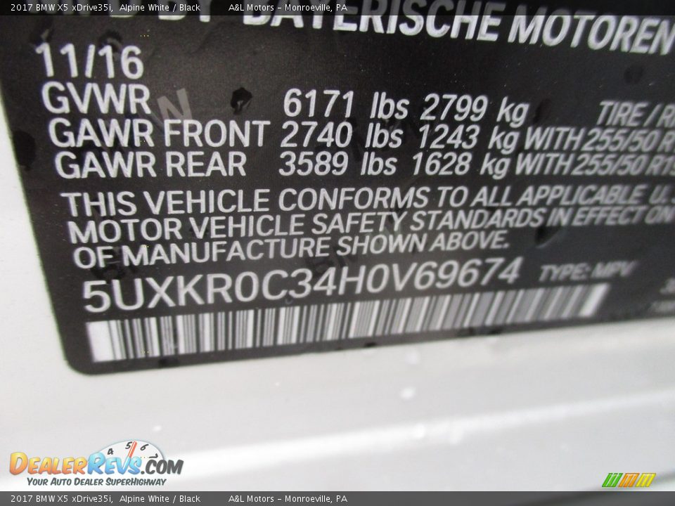 2017 BMW X5 xDrive35i Alpine White / Black Photo #20