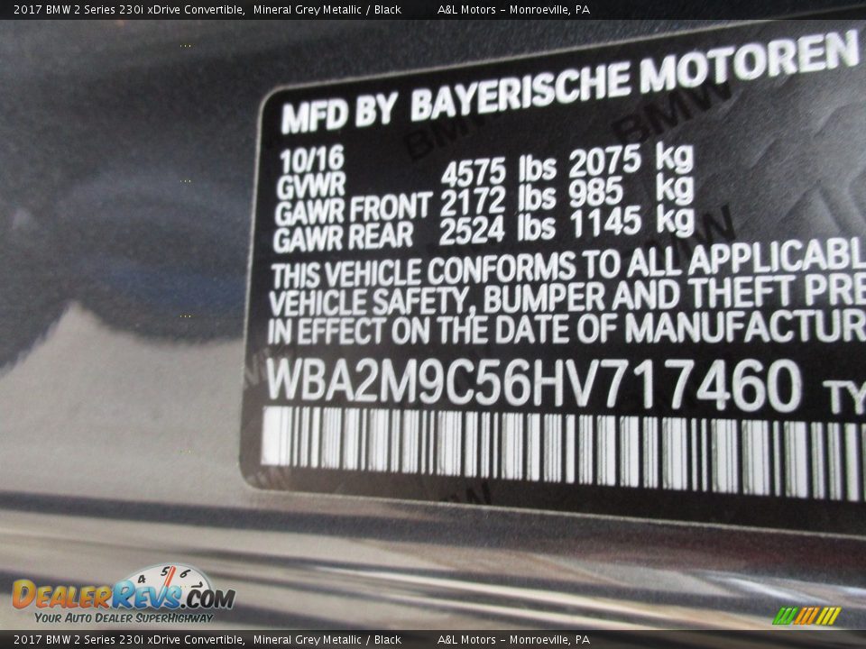 2017 BMW 2 Series 230i xDrive Convertible Mineral Grey Metallic / Black Photo #18