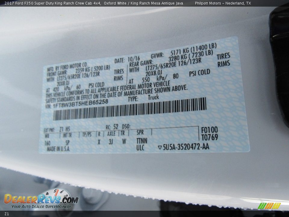 Ford Color Code Z1 Oxford White