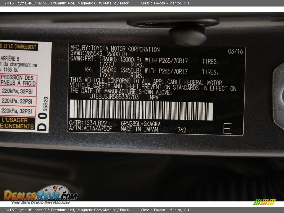 2016 Toyota 4Runner SR5 Premium 4x4 Magnetic Gray Metallic / Black Photo #21