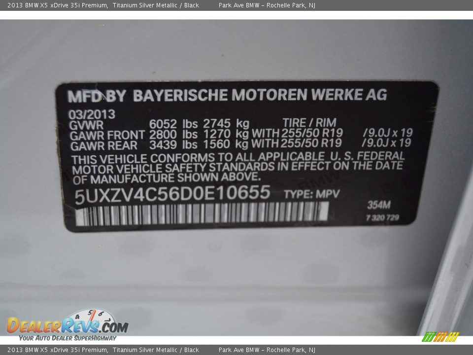 2013 BMW X5 xDrive 35i Premium Titanium Silver Metallic / Black Photo #35