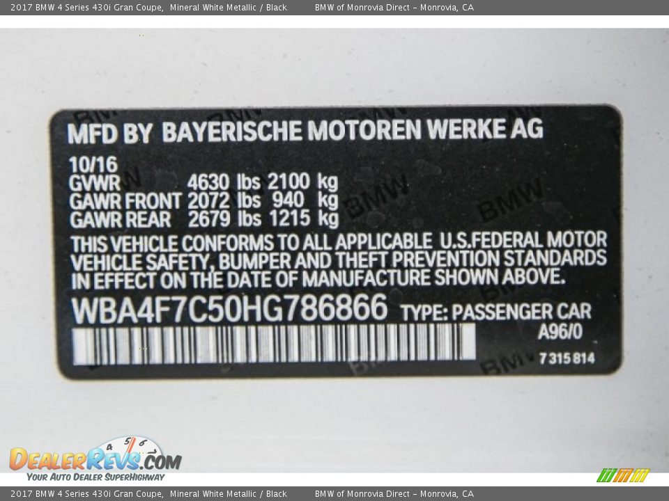 2017 BMW 4 Series 430i Gran Coupe Mineral White Metallic / Black Photo #10